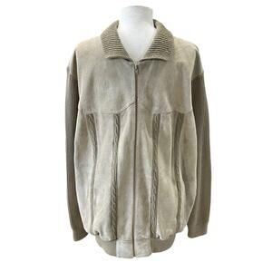 Vintage Classic Tan & Beige Leather & Knit Jacket/ Coat Women’s Size 2XL -Tall